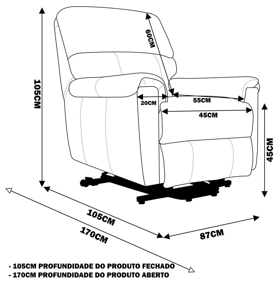 Poltrona do Papai Reclinável Elétrica com Controle Kyoto Lift Couro Off White G43 - Gran Belo