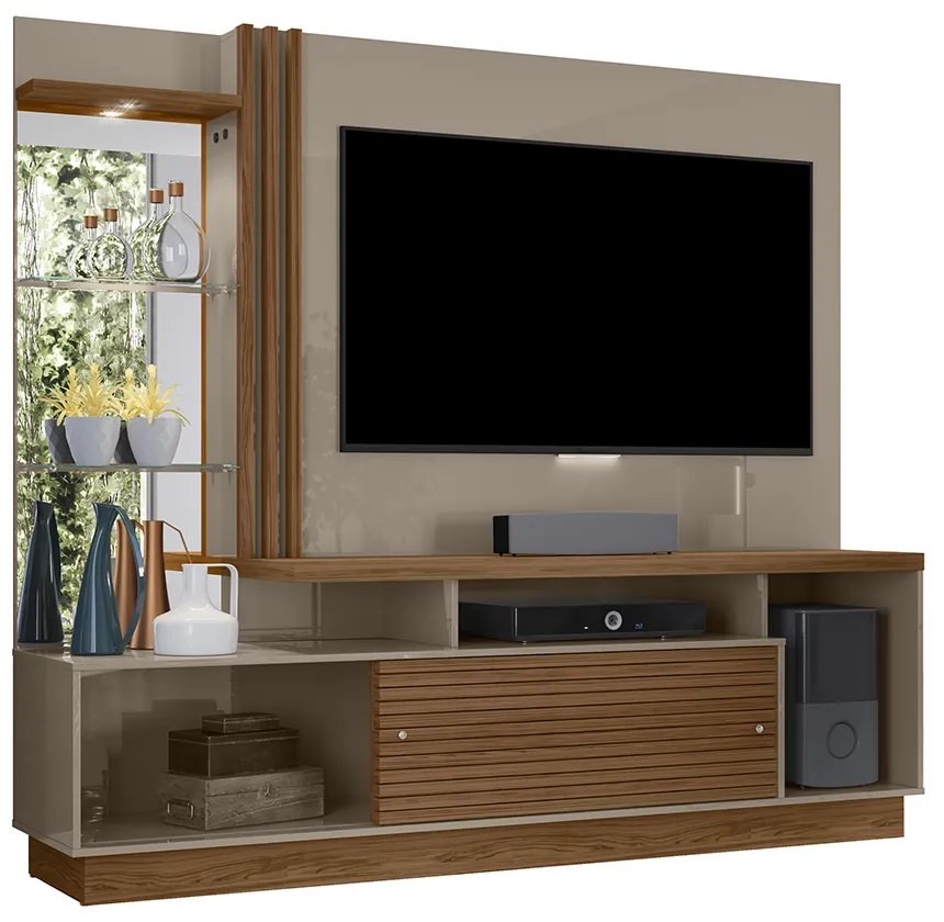 Estante de TV 60 Pol 200cm Sala de Estar Lumari Fendi/Naturale M20 - D'Rossi
