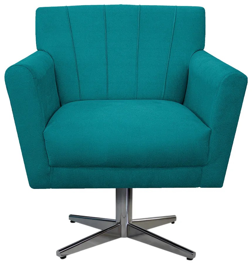 Poltrona Laura Base Giratória de Metal Suede Azul Turquesa - ADJ Decor