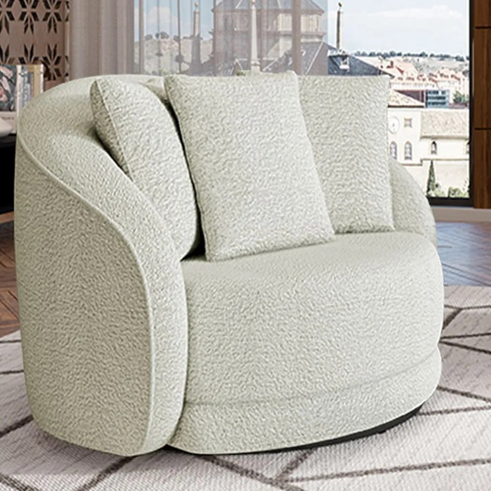 Poltrona Decorativa Base Giratória Galáxia com Almofadas Boucle Off White G45 - Gran Belo