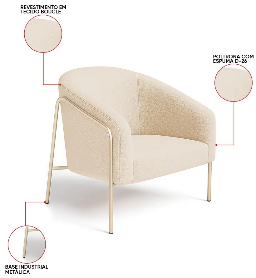 Poltrona Sala Industrial Alta Champanhe Kit 2 Stella Suede D03 - D'Rossi - Bege