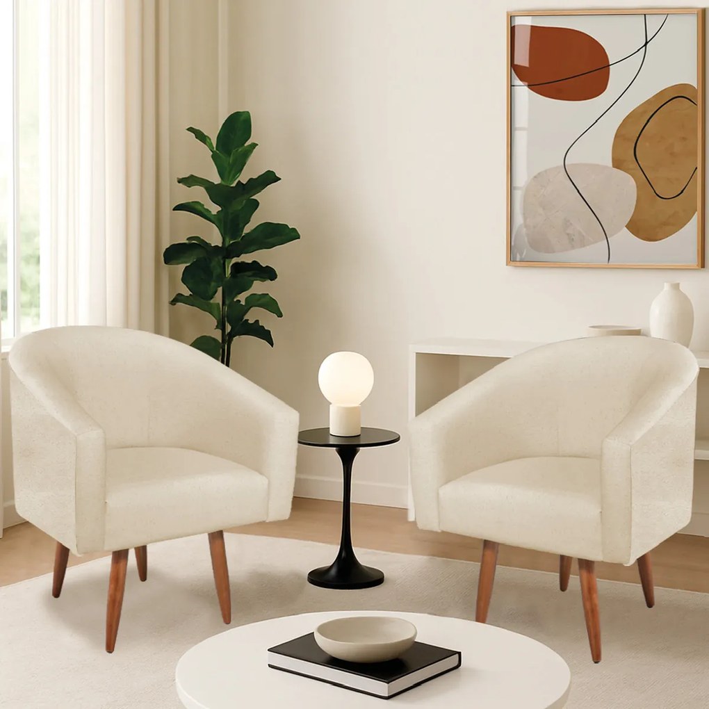 Kit 2 Poltronas Decorativa Jade Design Moderno Sala de Estar Quarto Escritório Confortável Luxo Pés Palito Bouclé