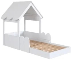 Cama Solteiro Infantil Montessoriana Casinha Nana Branco C06 - Mpozena