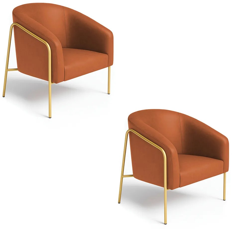 Poltrona Sala Industrial Alta Dourado Kit 2 Stella Sintético PU D03 - D'Rossi - Nozes