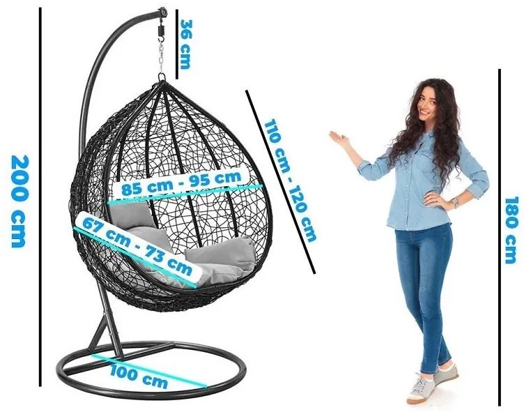 Cadeira Balanço Poltrona Rede Teto Ovo Varanda Sacada Jardim - Preto Bege