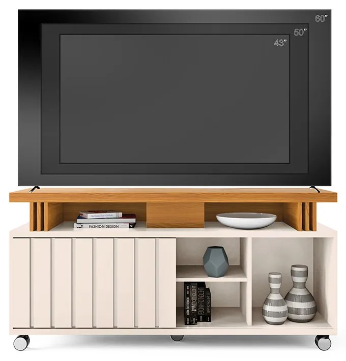 Rack para Sala Bancada de TV 70 Pol 136cm Sora 1.3 H01 - D'Rossi - Off White e Cinamomo