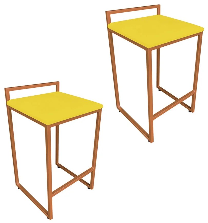 Conjunto 02 Banquetas Pietra Suede Base Cobre - Amarelo