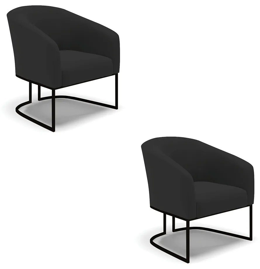 Poltrona Decorativa Industrial Preto Kit 2 Stella Veludo Preto D03 - D'Rossi