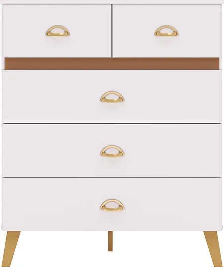 Cômoda Quarto 91cm com 5 Gavetas Isadora Flex Branco/Camarim V01 - D'Rossi