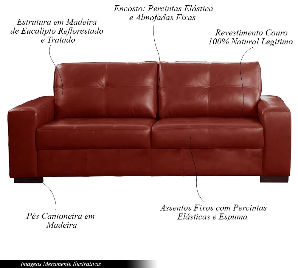 Sofá Decorativo 2 Lugares Turim 200cm Couro Vermelho G58 - Gran Belo