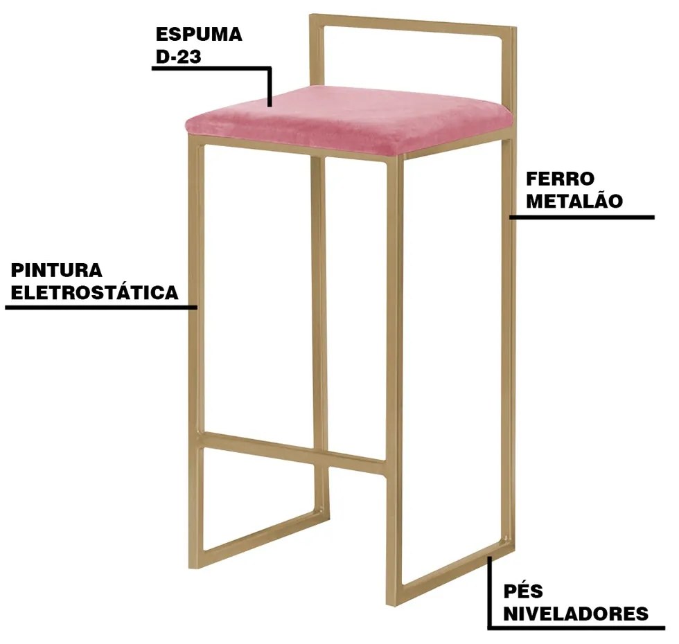 Kit 2 Banqueta Decorativa Selena Base Gold Suede Rosa G41 - Gran Belo