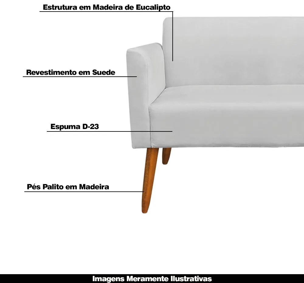 Poltrona Namoradeira Decorativa Isabella Pés Palito Madeira Suede Cinza G19 - Gran Belo