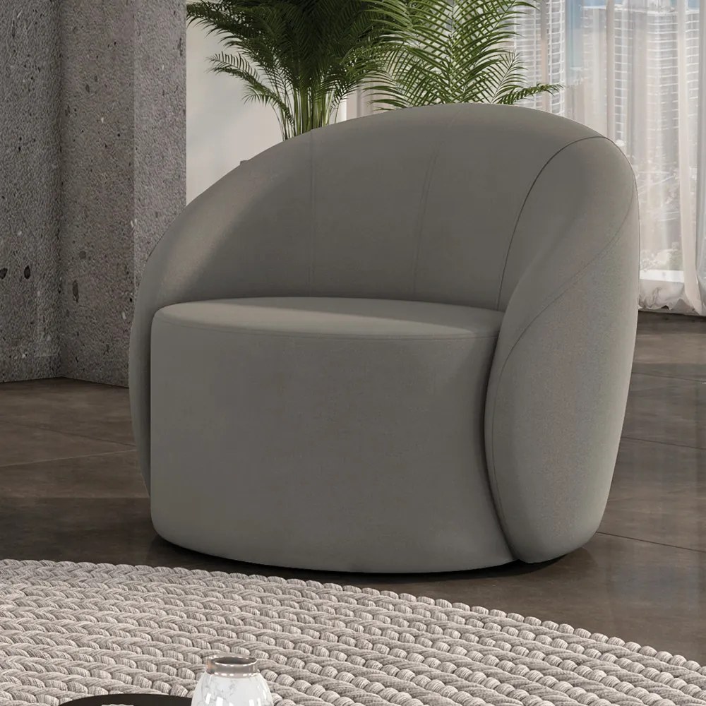 Poltrona Decorativa Orgânica Giratória Lua Suede D03 - D'Rossi - Grafite