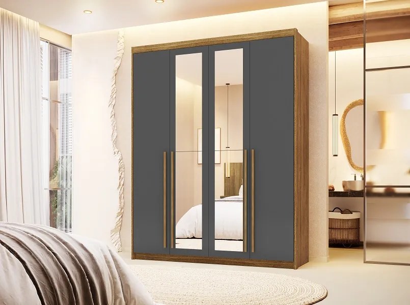 Guarda Roupa Com Espelho Dubai 4 Portas Nature/Alasca - Vila Rica Móveis
