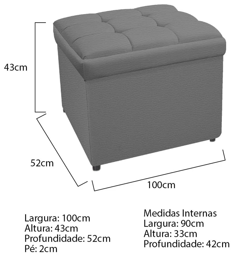 Calçadeira Copenhague 100 cm Solteiro Corano Cinza - ADJ Decor