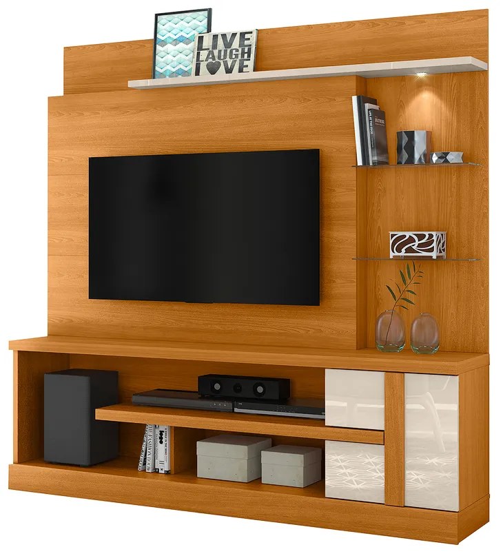 Estante de TV 55 Pol 182cm Sala de Estar Elaris Cinamomo/Off White M20 - D'Rossi
