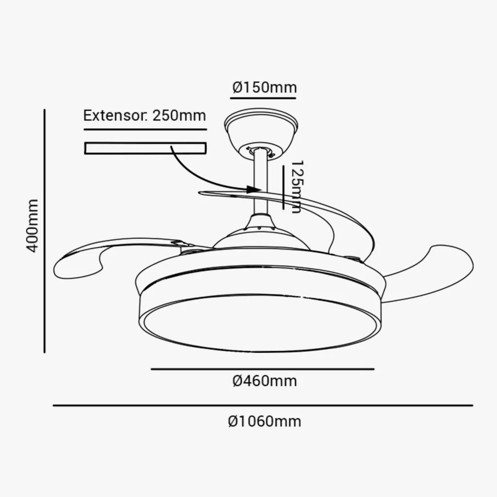 Ventilador De Teto Air Basic Preto Pás Retrátil Led 30W Multicolor Biv...