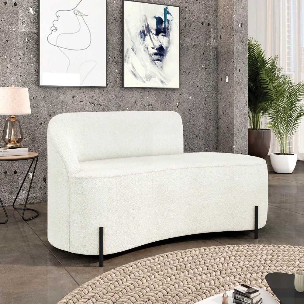 Sofá 2 Lugares Orgânico 140cm Pé Ferro Preto Morgan Bouclê - Terra - Off White