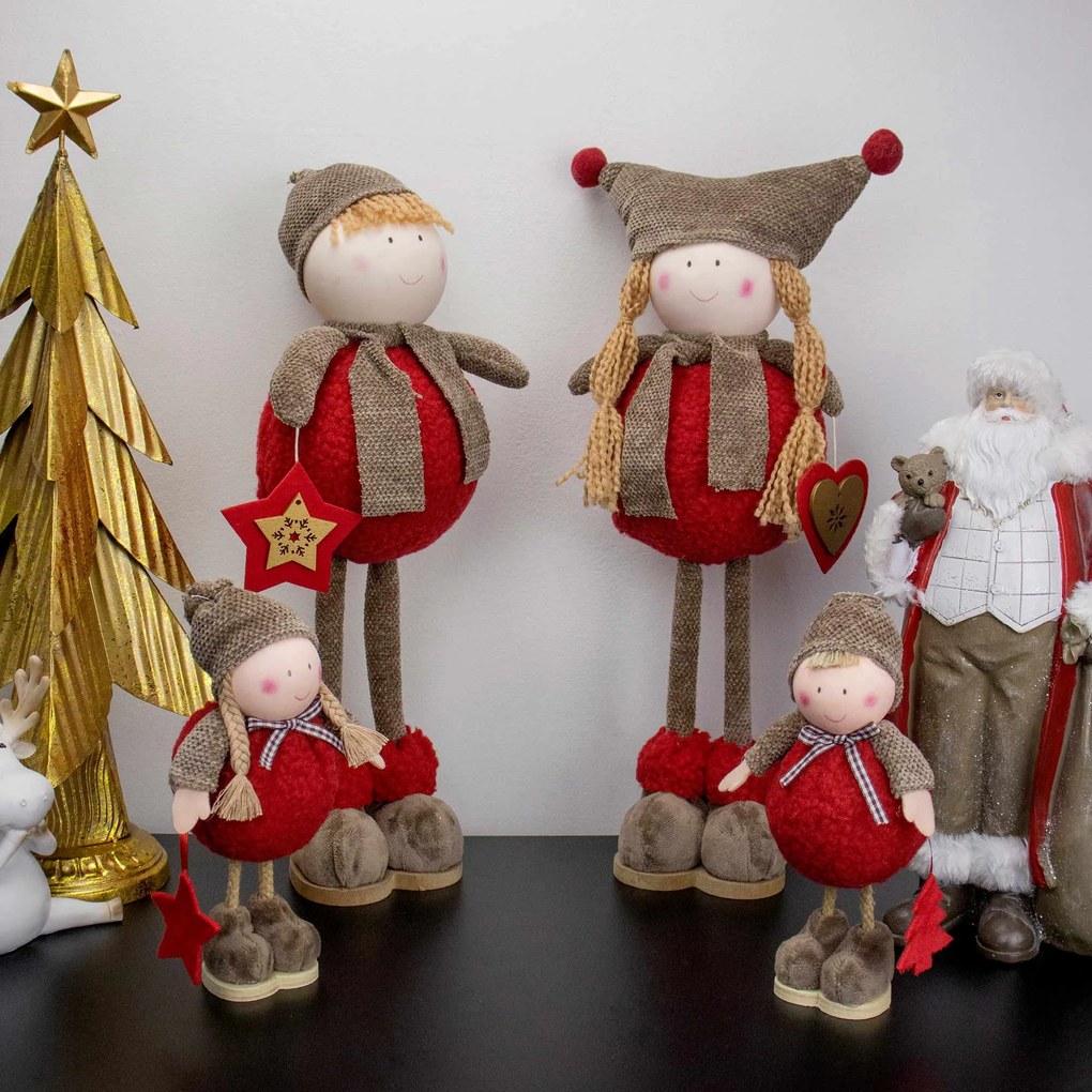 Boneco de Natal Menino em Pé Vermelho e Marrom 40x15 cm - D'Rossi