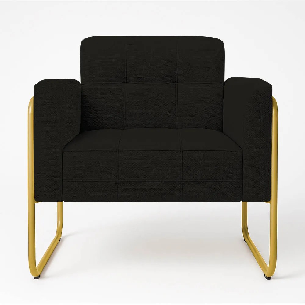 Poltrona Sala Industrial Alta Tubo Dourado Elisa Linho D03 - D'Rossi - Preto