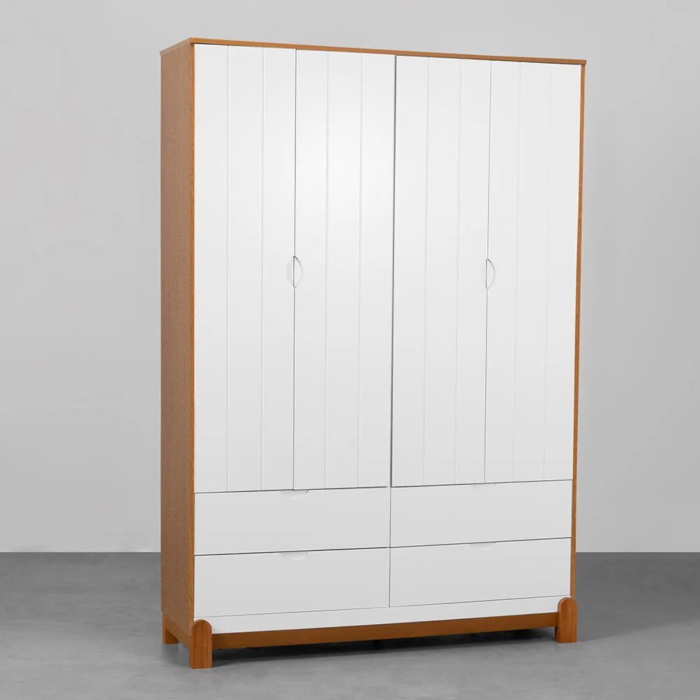 Guarda-Roupa Lotus 4 Portas com 4 Gavetas - Branco  e Savana - Guarda-Roupa Lotus 4 Portas com 4 Gavetas - Branco Fosco e Savana