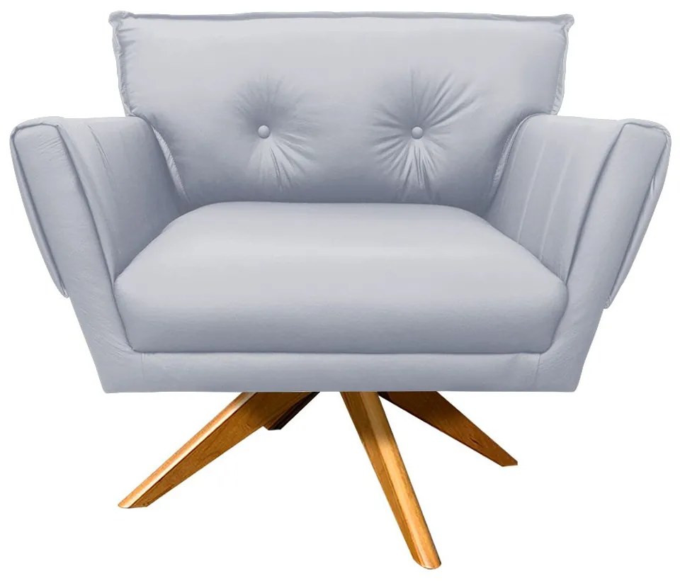 Poltrona Giratória Anitta Corino Base Madeira MA30 D03 - D'Rossi - Cinza