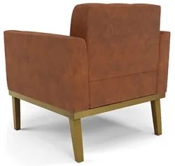 Poltrona Decorativa Base Madeira Castanho Ana Sintético PU Nozes - Ibi