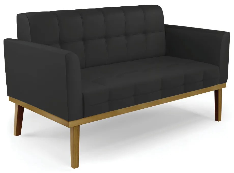 Poltrona Namoradeira Decorativa Karen Pés Fixo em Madeira Castanho PU Preto G19 - Gran Belo