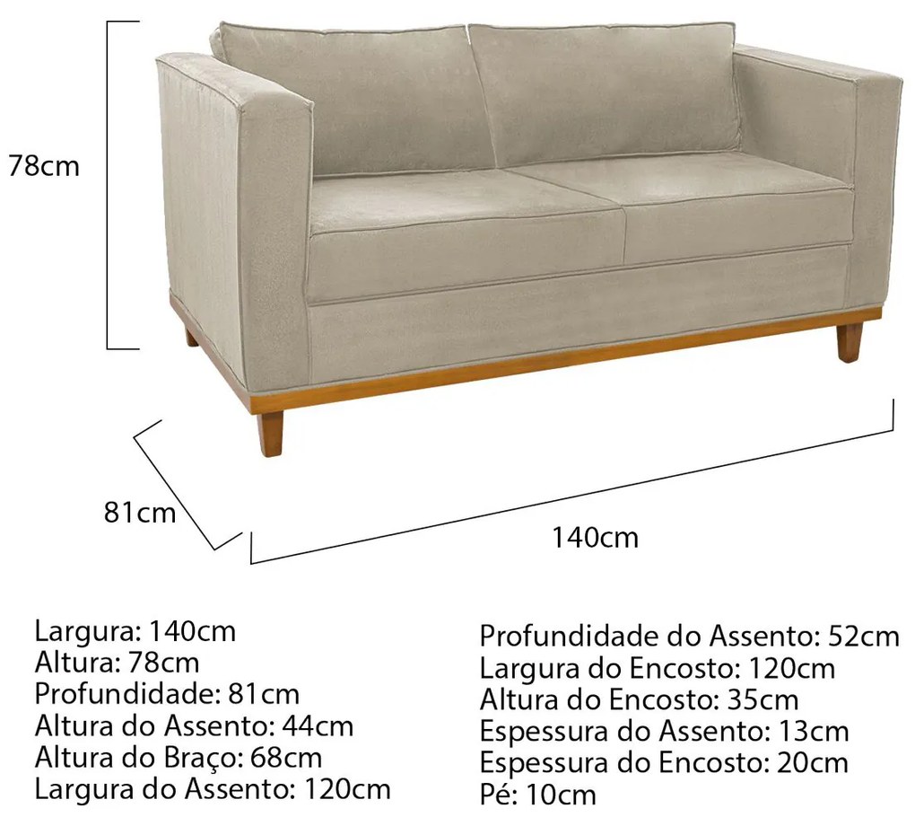Sofá 2 Lugares Europa Suede Bege ADJ Decor