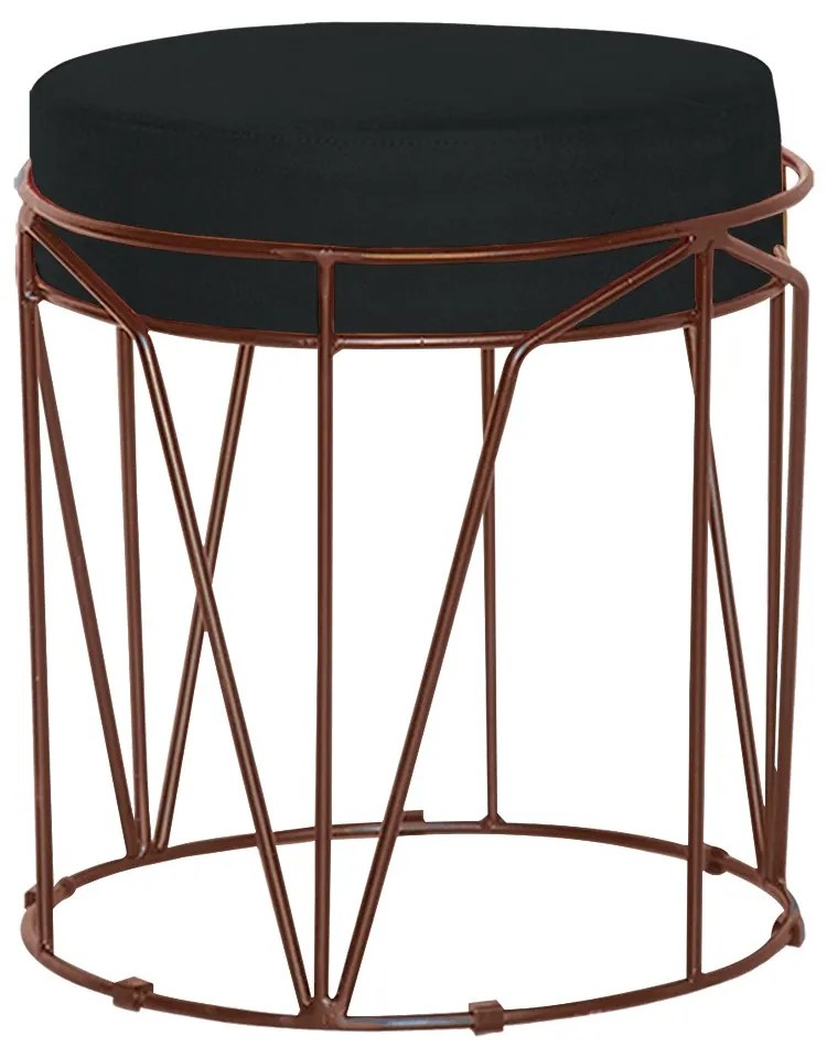 Puff Decorativo Sala de Estar Base Bronze Chloe Suede Preto G41 - Gran Belo