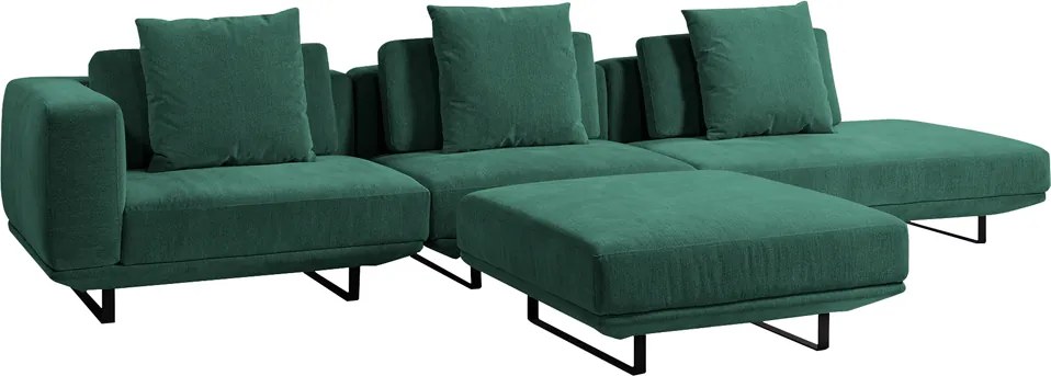 Sofá Modulado Sala de Estar Carmen 532cm Pés de Ferro Linho Rústico Azul Aquamarine G92 - Gran Belo