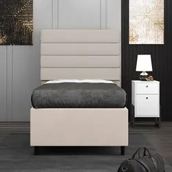 Cabeceira com Base para Cama Box Solteiro 88x188cm Hit ID5 Linho Cru/S
