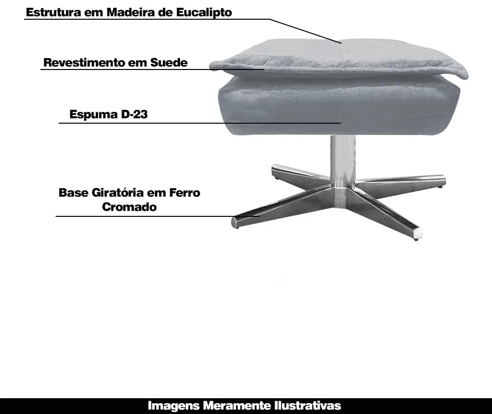 Puff Decorativo Base Giratória Cromada Charger Suede Cinza G19 - Gran Belo