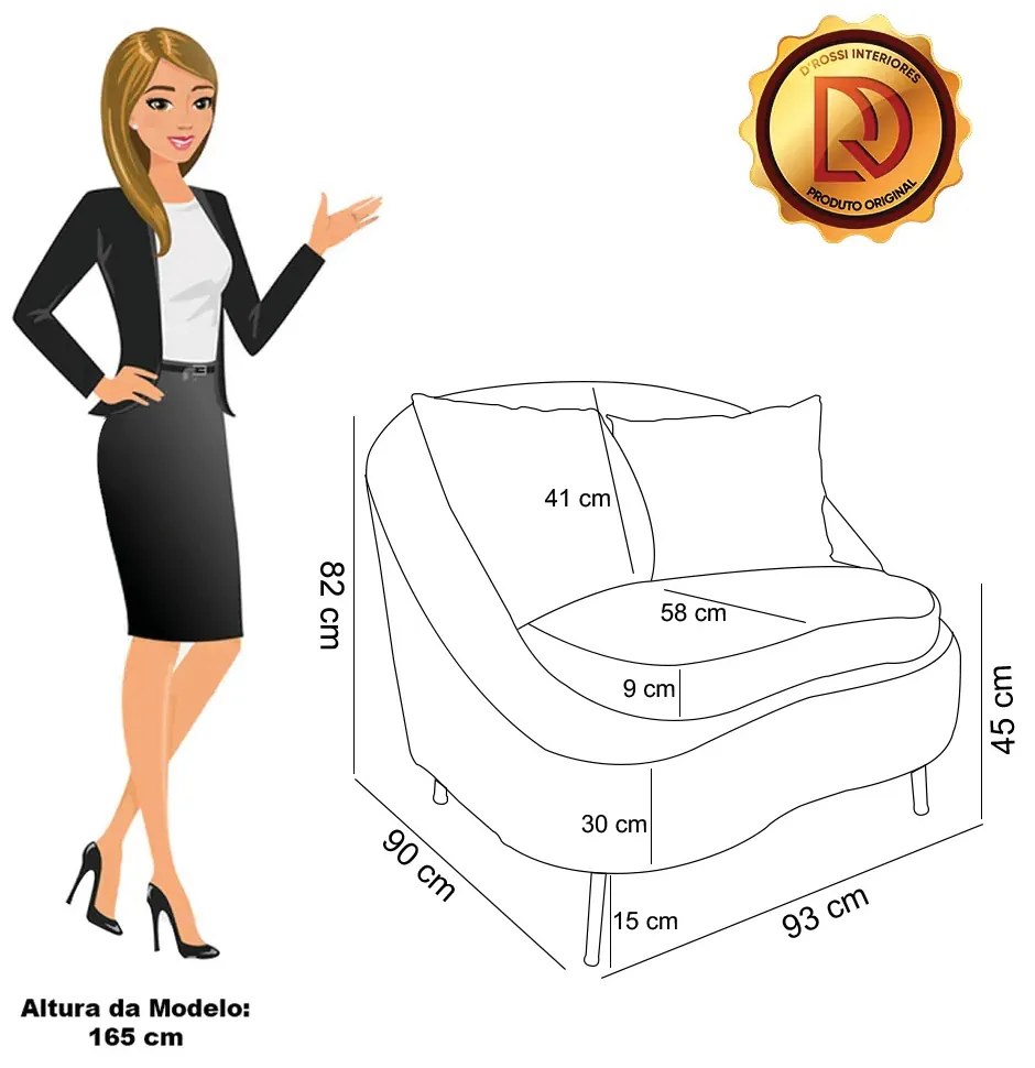 Poltrona Decorativa Orgânica Pé Ferro Preto Kit 2 Zaya Bouclê C05 - D'Rossi - Azul