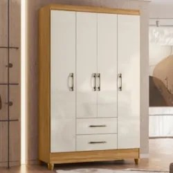 Guarda Roupa Solteiro 111cm 4 Portas Évora Z17 Freijó/Off - Mpozenato