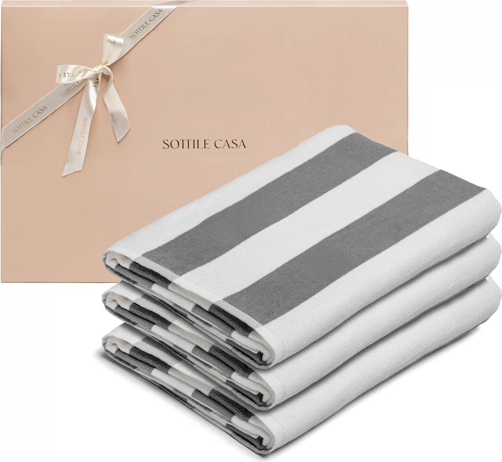 Kit 3 Toalhas de Piscina Sottile Casa Capri c/ Caixa De Presente - Cinza  Cinza