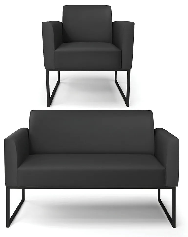 Sofá Namoradeira com Poltrona Base Industrial Preto Marisa Corino D03 - DRossi - Preto
