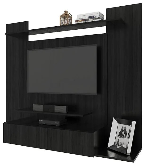 Painel Para TV Até 50" 1 Gaveta 4 Prateleiras Premium Preto