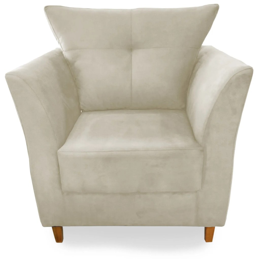 Poltrona Decorativa Isis Pés Madeira Suede Bege - Sheep Estofados