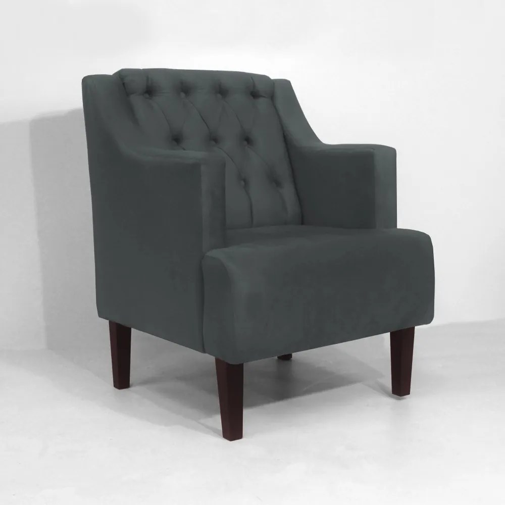 Poltrona Classic Suede Cinza Grafite Pés Palito Sala, Quarto, Decoração