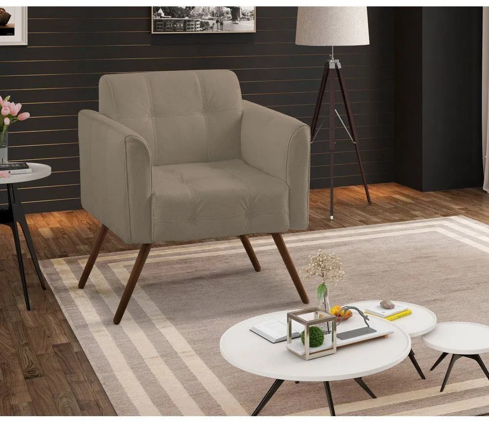 Poltrona Decorativa Bia Couro Bege 66 G58 - Gran Belo