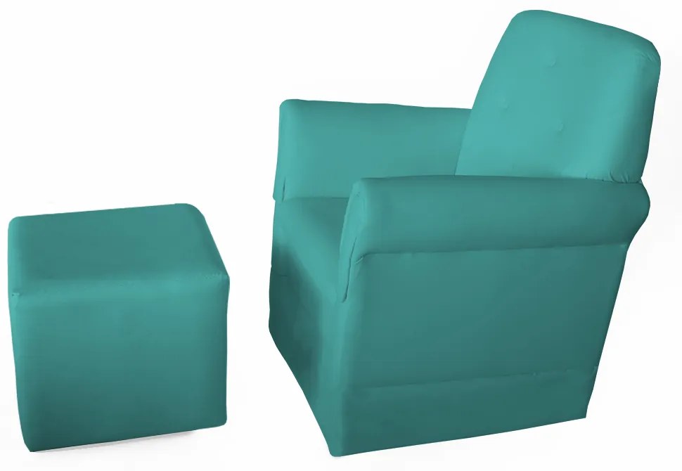 Poltrona Suzi Amamentação Balanço + Puff Suzi Suede Azul Tiffany