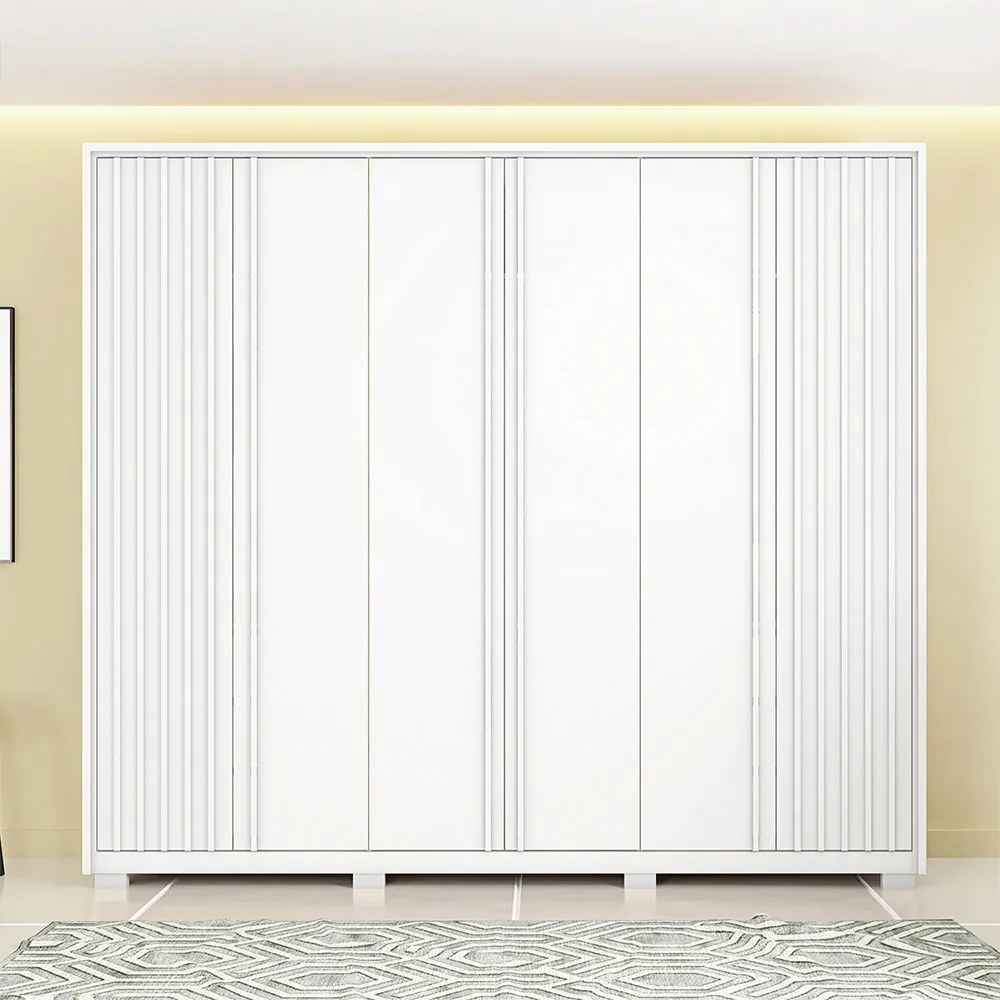Guarda Roupa Casal 268cm Bravus 6 Portas de Bater com 4 Gavetas MDP Branco G11 - Gran Belo