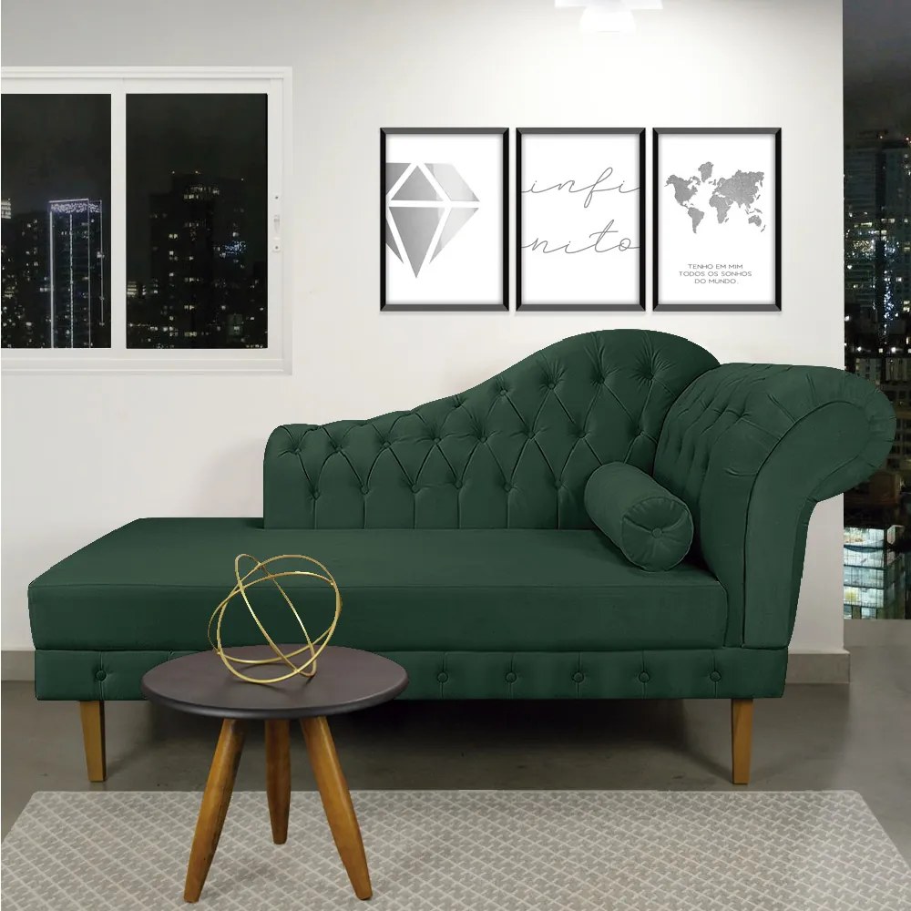 Divã Recamier Capitonê Mônaco 165 cm Suede Verde Pés Chanfrado- D'Rossi