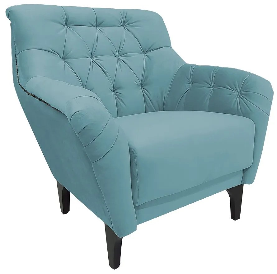Poltrona Decorativa Roma Botonê Pés Madeira Veludo Turqueza - Sheep Estofados - Água