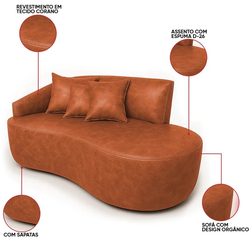 Sofá 2 Lugares Orgânico 140 cm Morgan Sintético PU D03 - D'Rossi  - Nozes