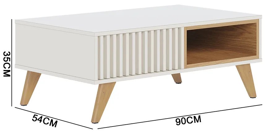 Mesa de Centro Para Sala Retangular 1 Nicho karin C04 - D'Rossi - Off White e Freijó