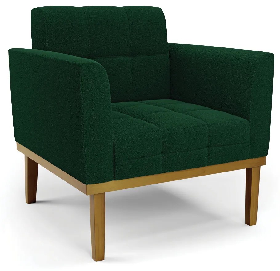 Poltrona Sala Decorativa Elisa Base de Madeira Castanho Bouclê D03 - D'Rossi - Azul