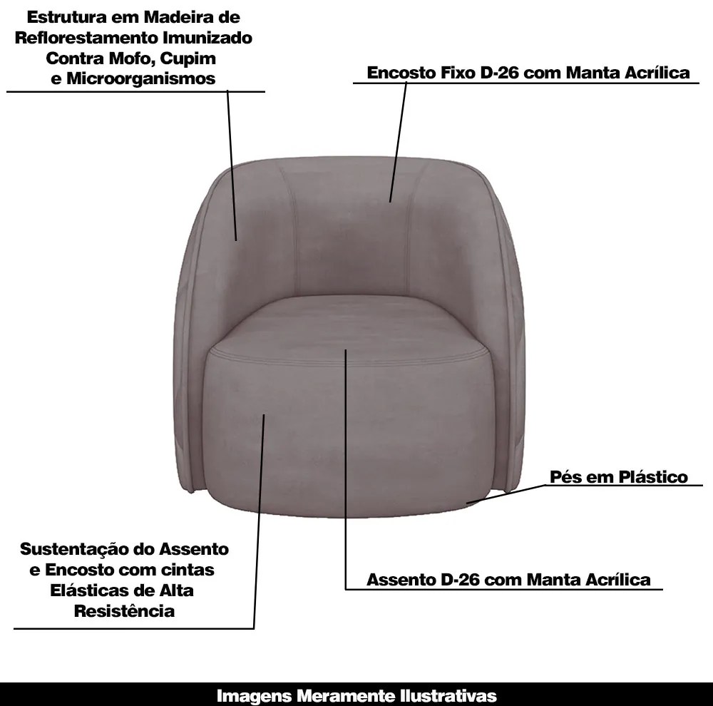 Conjunto Decorativo Sofá 240cm e Poltrona Clarke com Puff Round Veludo Rosê G45 - Gran Belo