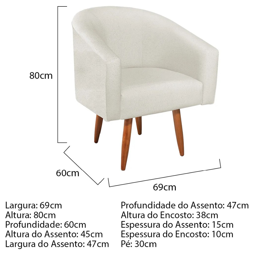 Poltrona Luiza Pés Palito Mel Linho Bege - ADJ Decor